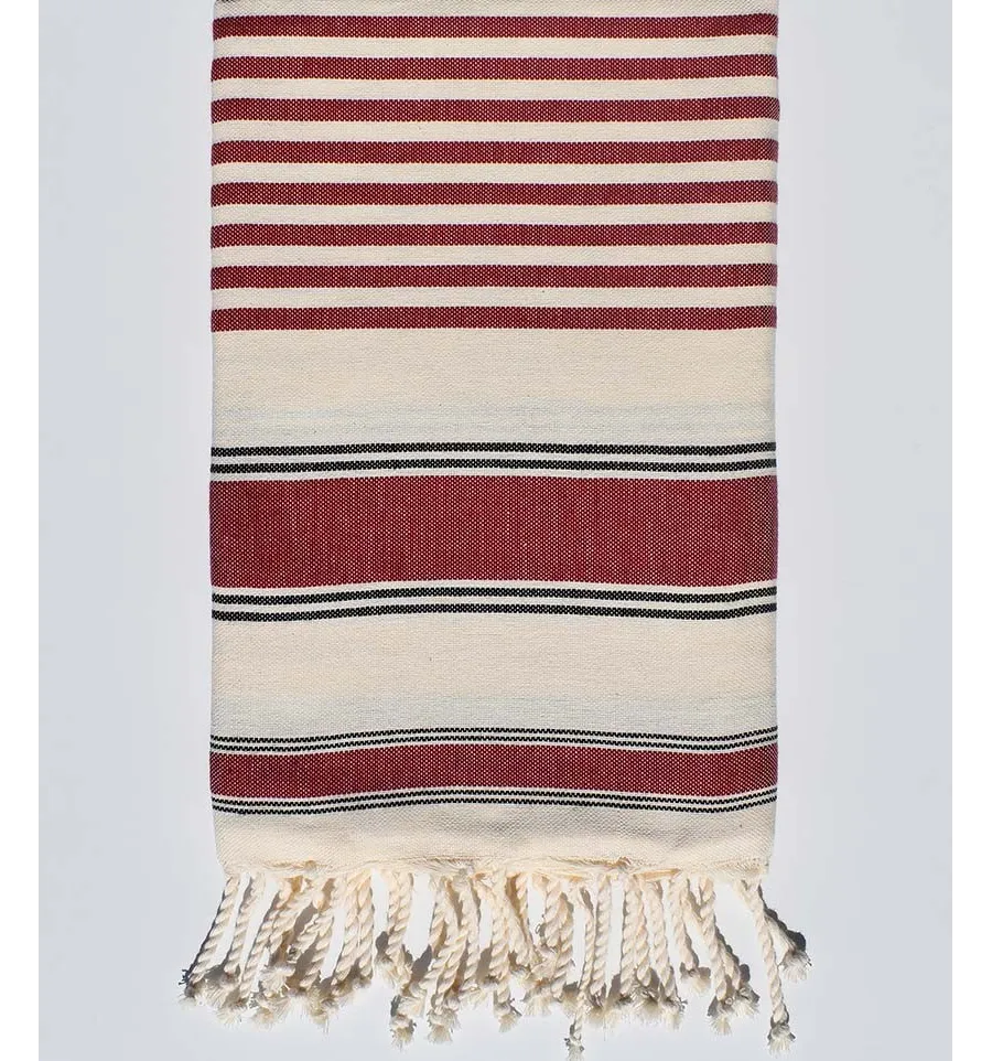 Telo mare ziwane bianco crema, nero e bordeaux Fouta Tunisia - 1