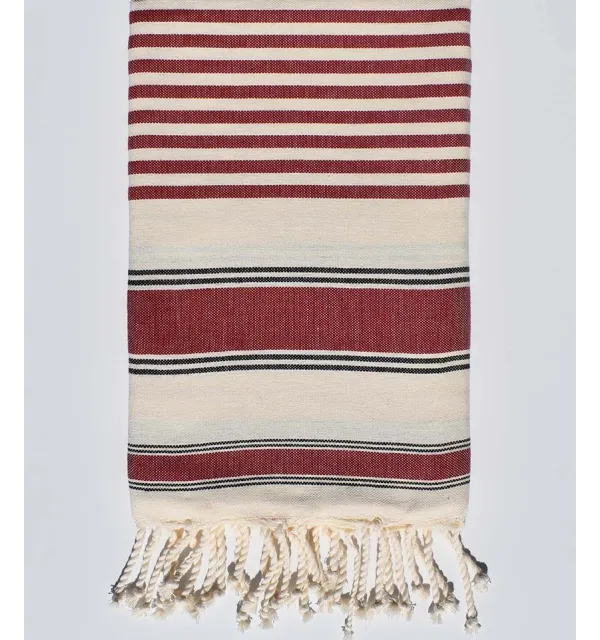 Telo mare ziwane bianco crema, nero e bordeaux Fouta Tunisia - 1