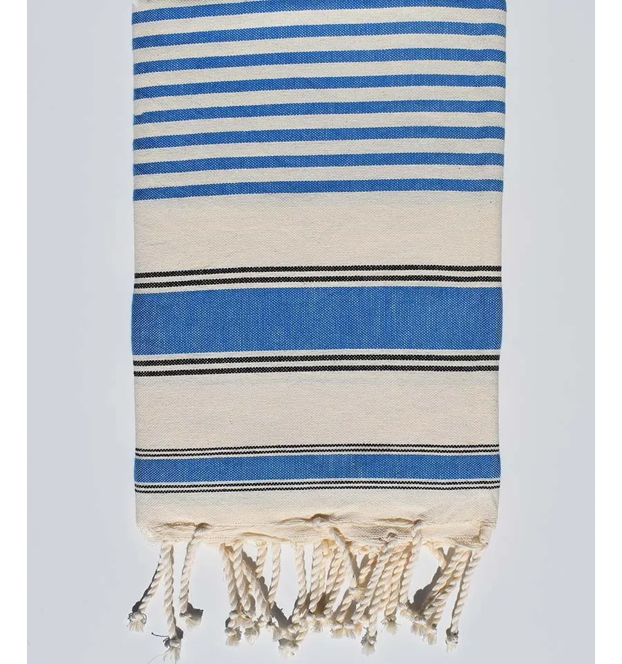 Telo mare ziwane bianco crema, nero e blu Fouta Tunisia - 1