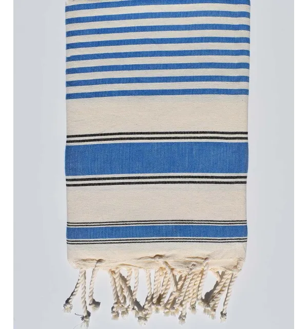 Telo mare ziwane bianco crema, nero e blu Fouta Tunisia - 1