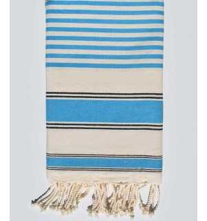 Telo mare ziwane crema, nero e blu ceruleo Fouta Tunisia - 1