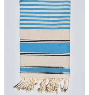 Telo mare ziwane crema, nero e blu ceruleo Fouta Tunisia - 1