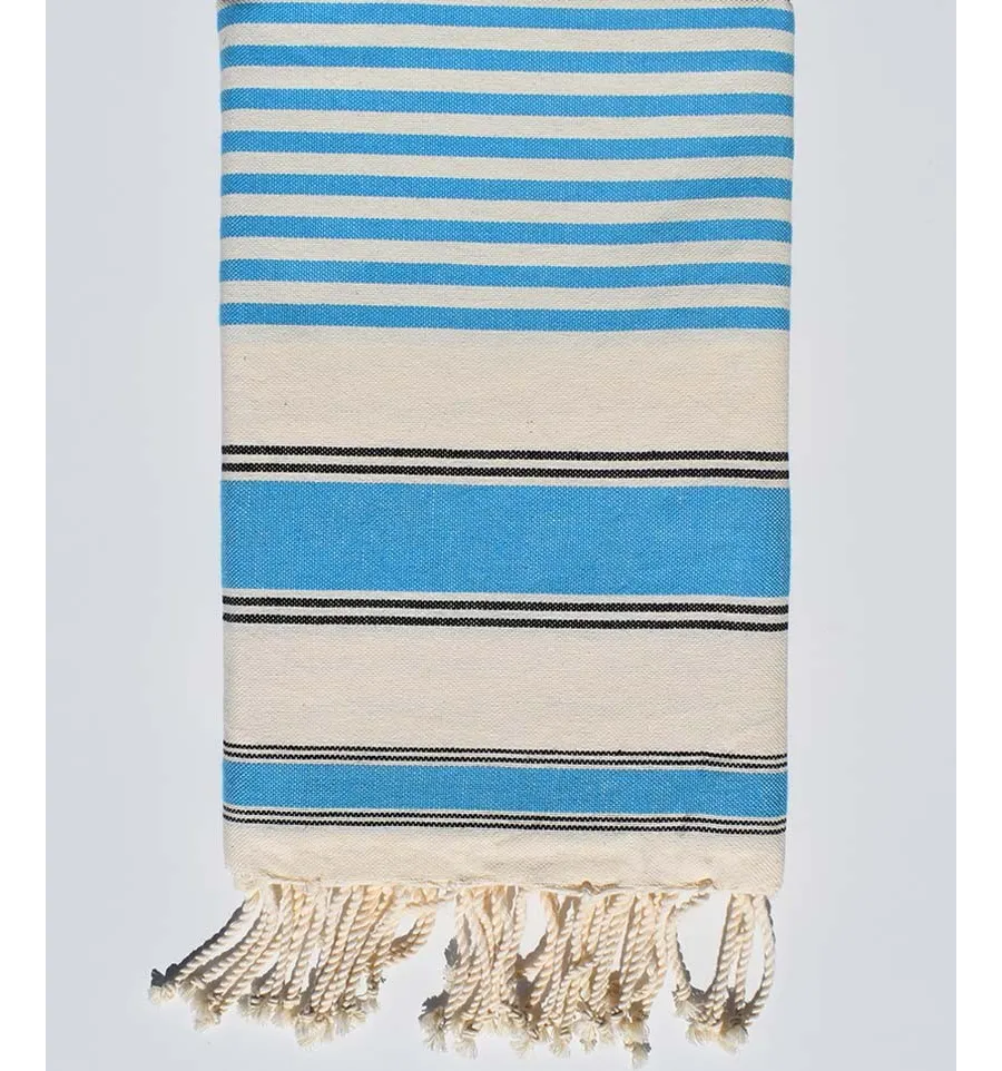 Telo mare ziwane crema, nero e blu ceruleo Fouta Tunisia - 1