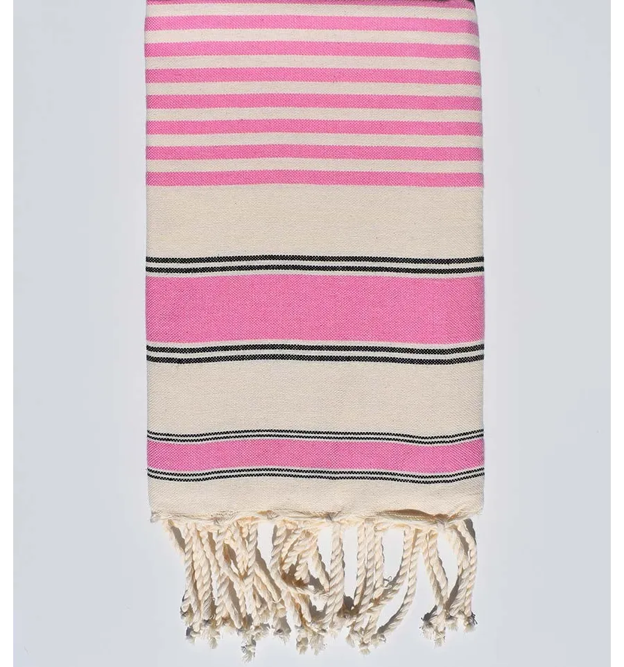 Telo mare ziwane bianco crema, nero e rosa Fouta Tunisia - 1