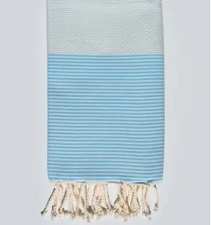 Telo mare nido d'ape azzurro con strisce azzurro chiaro Fouta Tunisia - 1