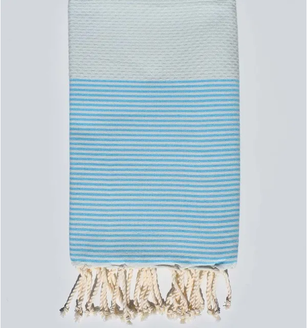 Telo mare nido d'ape azzurro con strisce azzurro chiaro Fouta Tunisia - 1