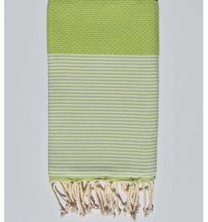 Telo mare a nido d'ape verde pistacchio con strisce Fouta Tunisia - 1