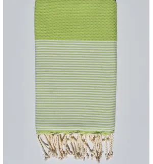 Telo mare a nido d'ape verde pistacchio con strisce Fouta Tunisia - 1