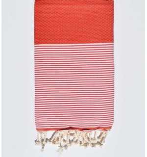 Fouta nido d'ape ocra rosso Fouta Tunisia - 1