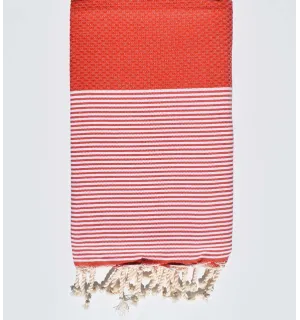 Fouta nido d'ape ocra rosso Fouta Tunisia - 1