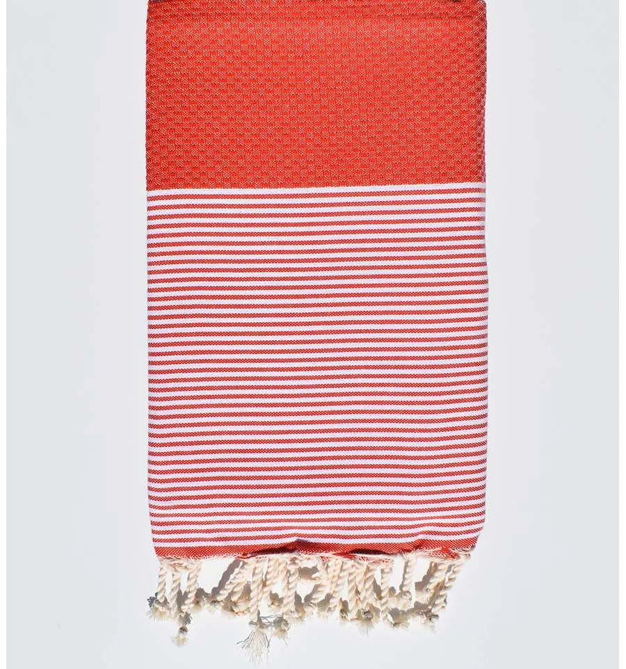 Fouta nido d'ape ocra rosso Fouta Tunisia - 1