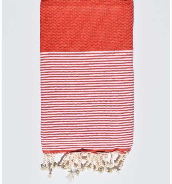 Fouta nido d'ape ocra rosso Fouta Tunisia - 1