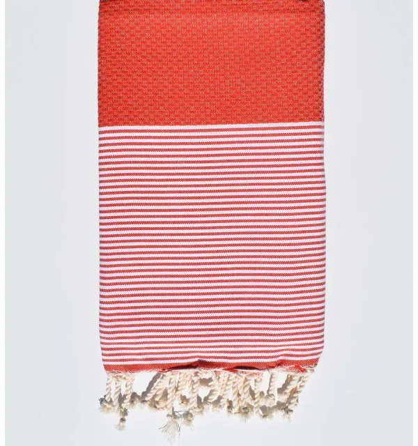 Fouta nido d'ape ocra rosso Fouta Tunisia - 1