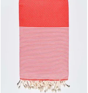 Telo mare nido d'ape rosso chiaro Fouta Tunisia - 1 2