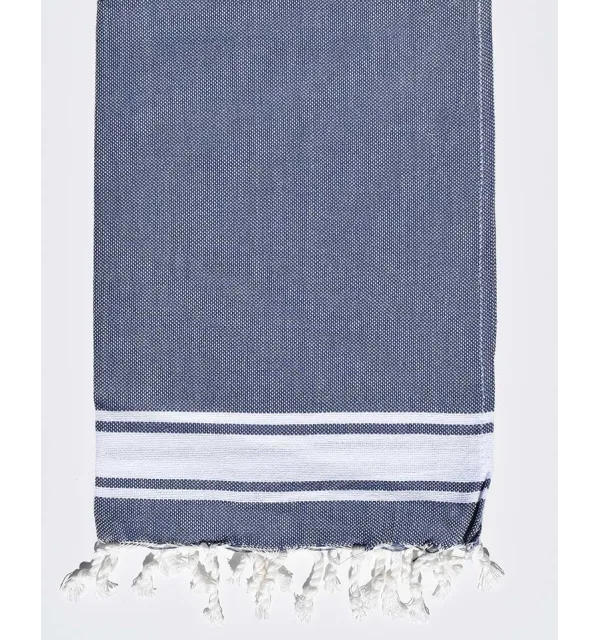 Tovagliolo blu polvere scuro con strisce bianche Fouta Tunisia - 1