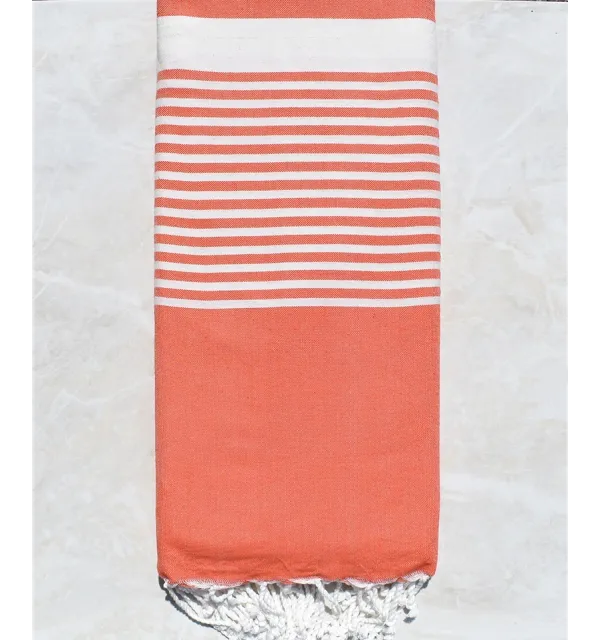 Grande fouta arancio corallo con strisce Fouta Tunisia - 1