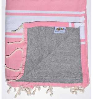 Telo mare spugna Rosa pastello e grigia Fouta Tunisia - 1