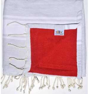 Telo mare spugna grigio chiaro e rosso Fouta Tunisia - 1