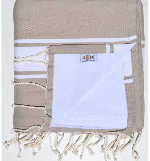 Fouta spugna beige scuro e bianco Fouta Tunisia - 1