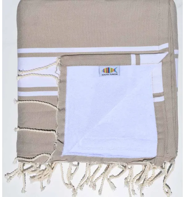 Fouta spugna beige scuro e bianco Fouta Tunisia - 1