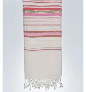 Grande fouta fadhila bianco crema chiaro e rosa cremisi Fouta Tunisia - 1 2