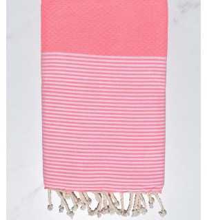 Serviette de plage nid d'abeille rose fluo Fouta Tunisia - 1