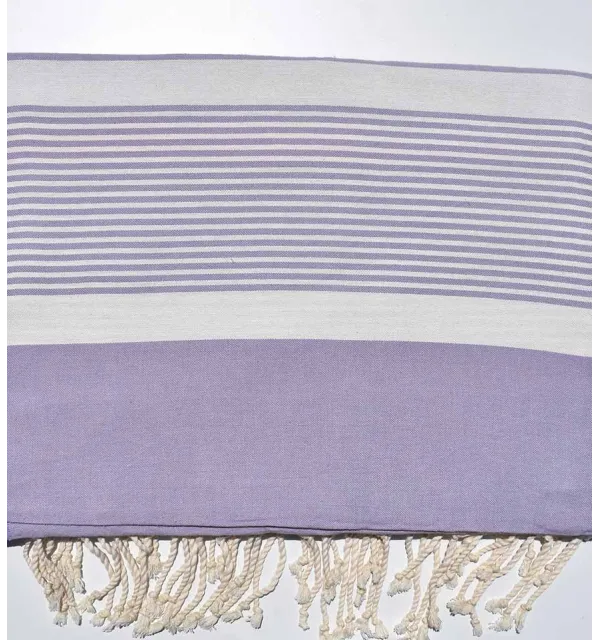 Grande telo mare viola lavanda con strisce bianche Fouta Tunisia - 1