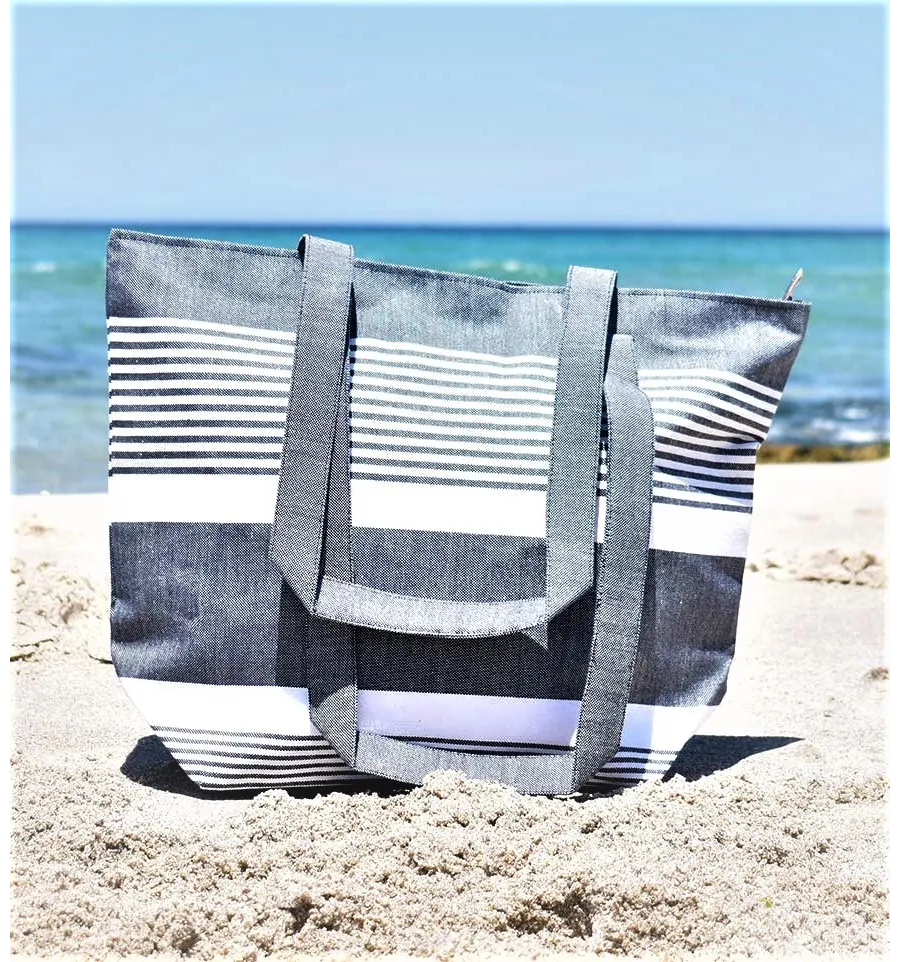 Borsa da spiaggia Arthur blu denim scuro e bianco Fouta Tunisia - 2