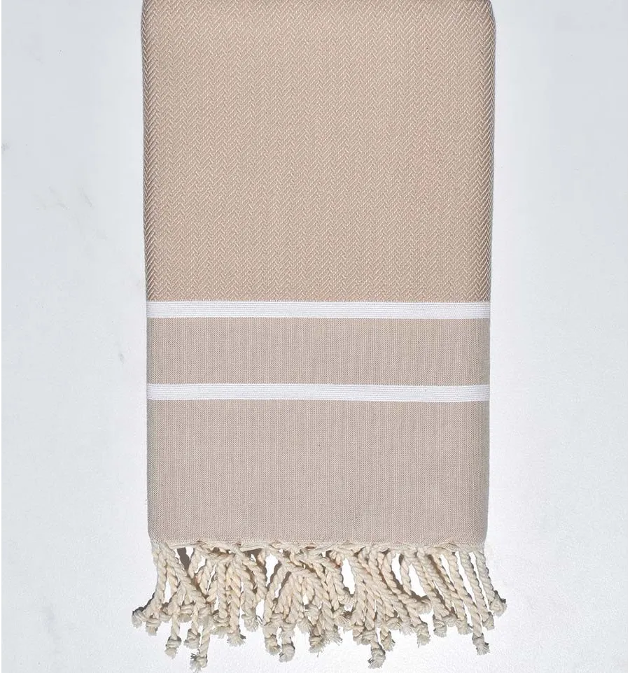 Telo mare chevron beige Fouta Tunisia - 1