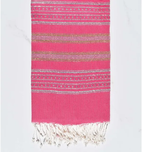 Telo mare rosa fucsia con lurex argento e oro Fouta Tunisia - 1