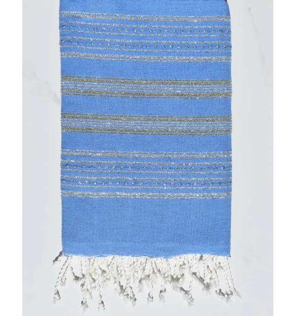 Telo mare piatta blu con lurex argento e oro Fouta Tunisia - 1