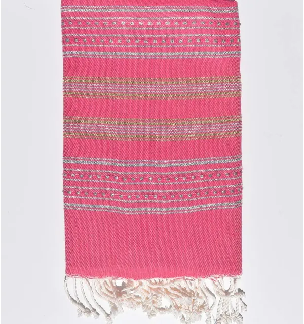 Telo mare rosa fucsia con lurex argento e oro Fouta Tunisia - 2