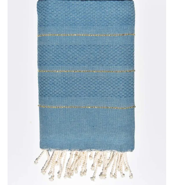 Fouta nido d'ape blu pavone con lurex Fouta Tunisia - 1