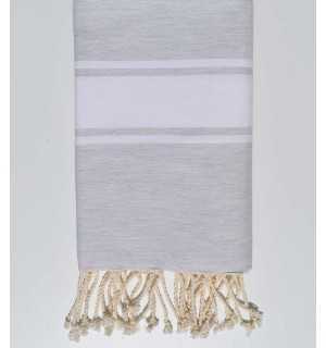 Fouta piatta grigio chiaro con strisce bianche Fouta Tunisia - 1