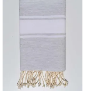 Fouta piatta grigio chiaro con strisce bianche Fouta Tunisia - 1