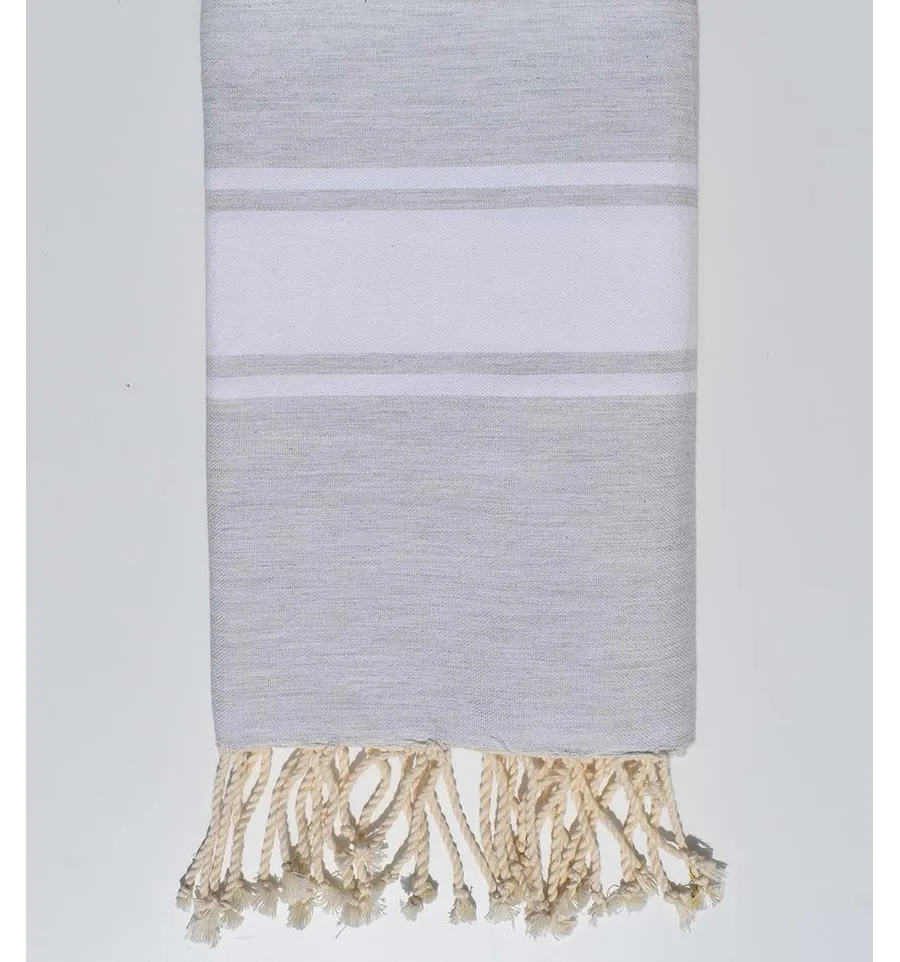 Fouta piatta grigio chiaro con strisce bianche Fouta Tunisia - 1