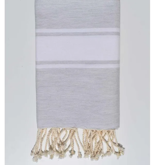 Fouta piatta grigio chiaro con strisce bianche Fouta Tunisia - 1