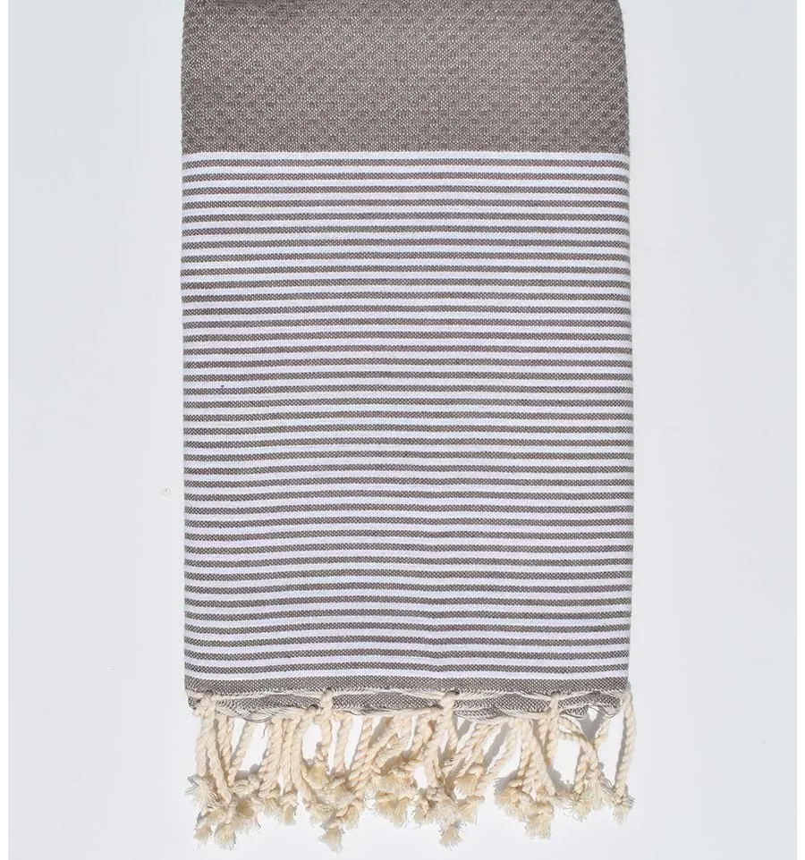 Fouta nido d'ape taupe strisce bianche Fouta Tunisia - 1