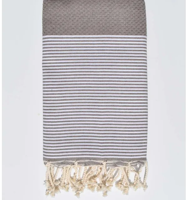 Fouta nido d'ape taupe strisce bianche Fouta Tunisia - 1