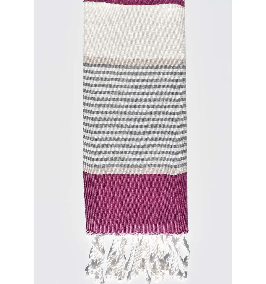 Fouta piatta per bambini bianco crema, prugna, beige e grigio Fouta Tunisia - 1