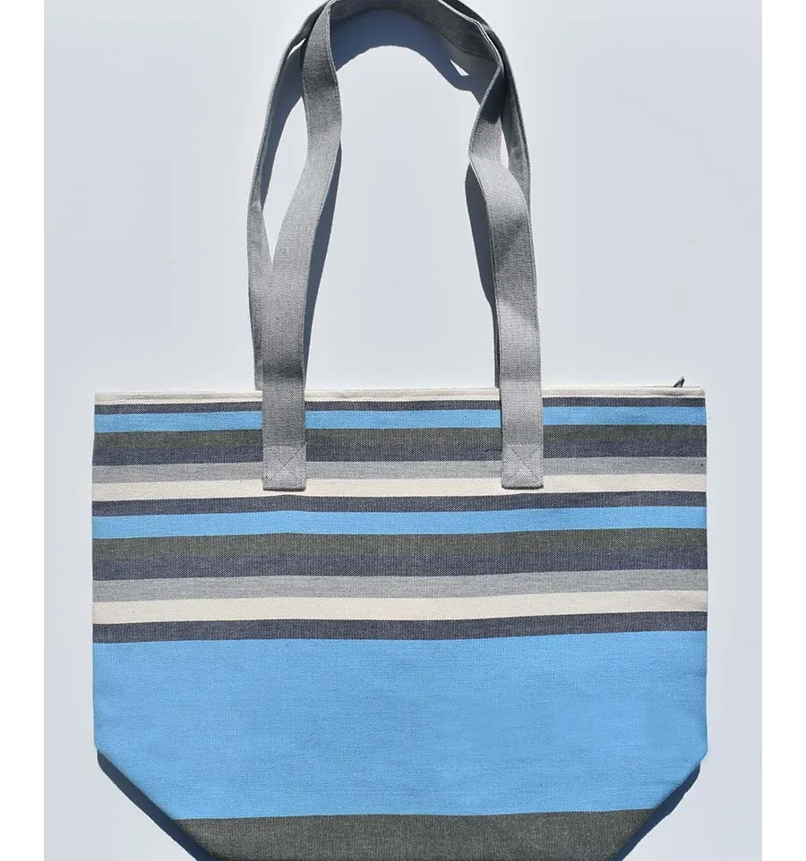 Borsa da spiaggia 5 colori celeste, grigio, blu scuro, bianco crema e verde Fouta Tunisia - 1