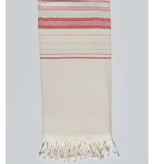 Grande fouta fouta bianco crema chiaro e rosa scuro con lurex Fouta Tunisia - 1