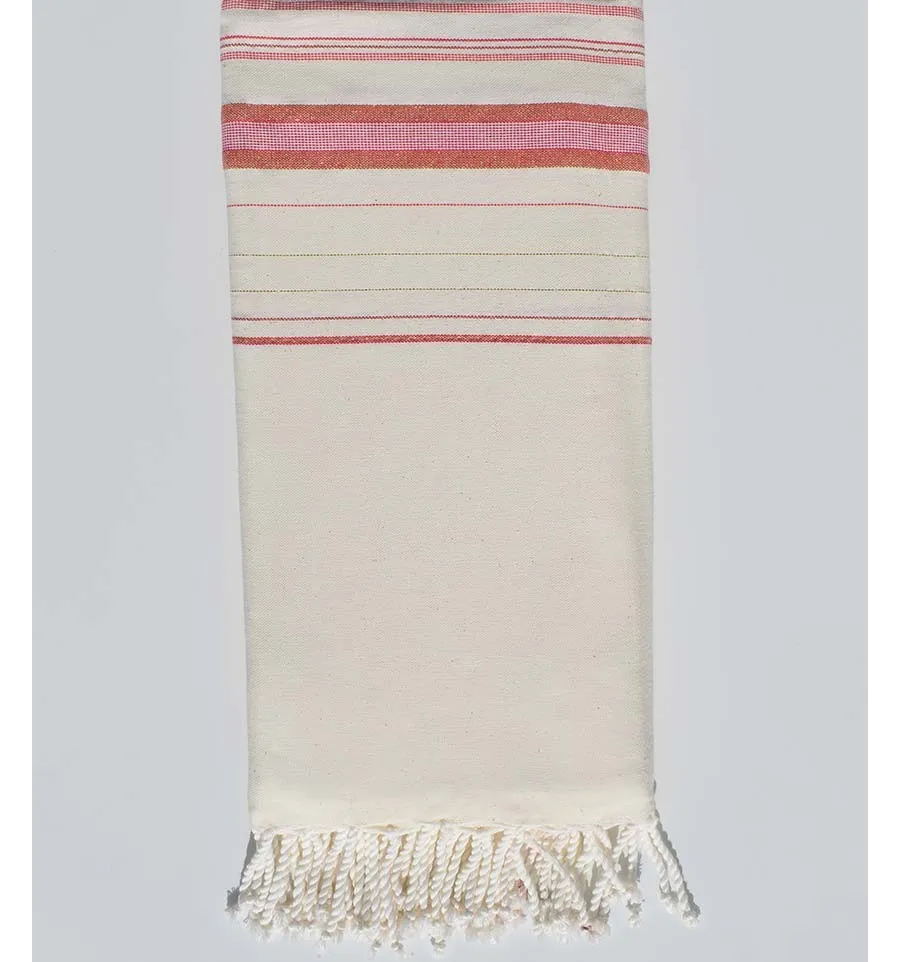 Grande fouta fouta bianco crema chiaro e rosa scuro con lurex Fouta Tunisia - 1