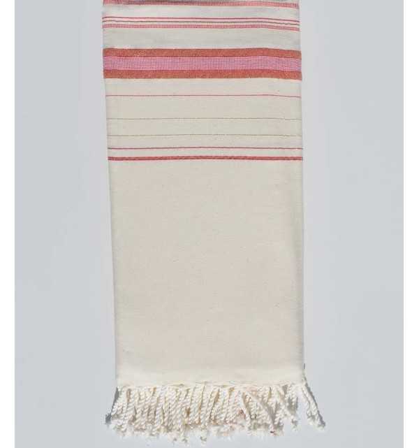 Grande fouta fouta bianco crema chiaro e rosa scuro con lurex Fouta Tunisia - 1