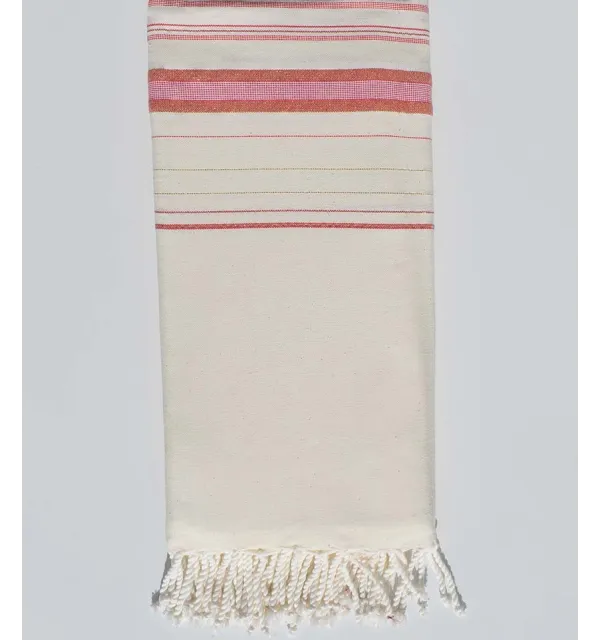 Grande fouta fouta bianco crema chiaro e rosa scuro con lurex Fouta Tunisia - 1