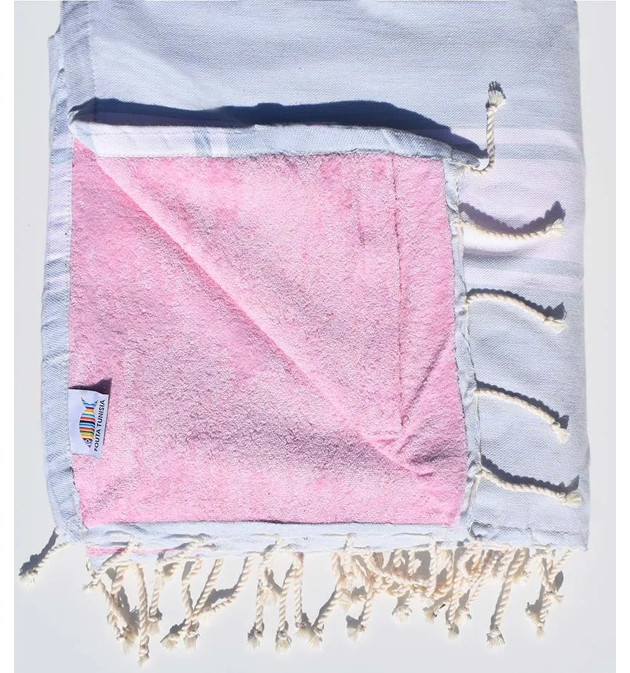 Fouta spugna blu molto chiaro e rosa Fouta Tunisia - 1