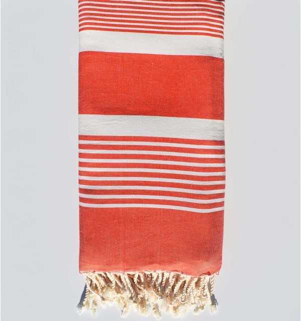 Telo mare grande piatto rosso con strisce bianche Fouta Tunisia - 1