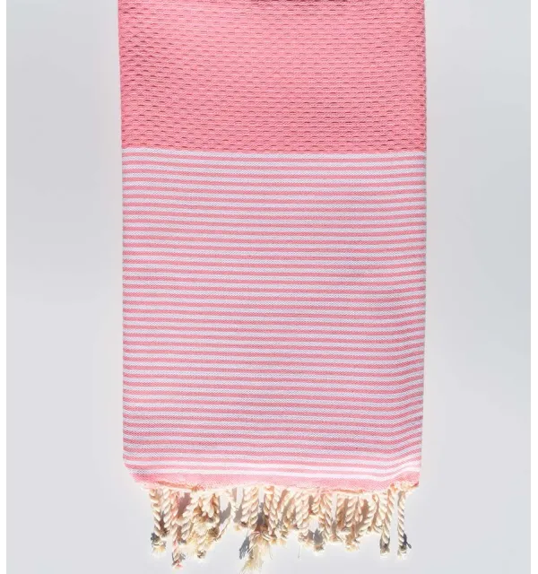 Telo mare nido d'ape rosso rosa Fouta Tunisia - 1