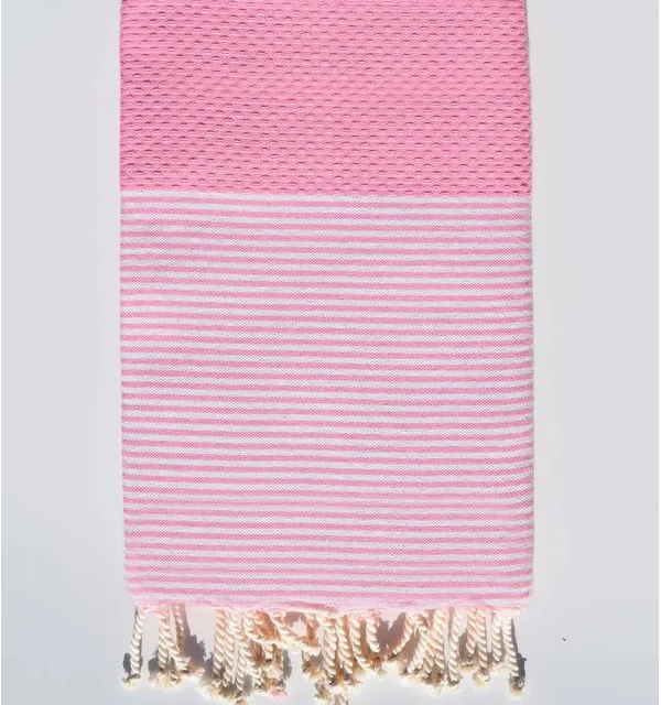 Fouta nido d'ape rosa chiaro con strisce Fouta Tunisia - 1