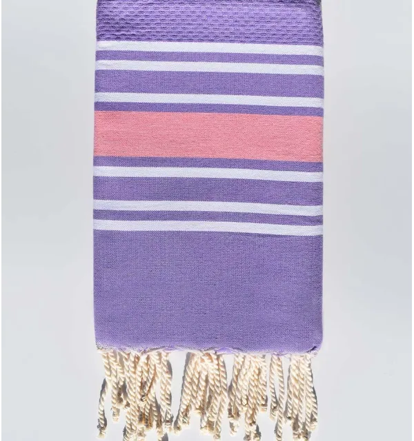 telo mare nido d'ape lavanda con strisce rosa Fouta Tunisia - 1